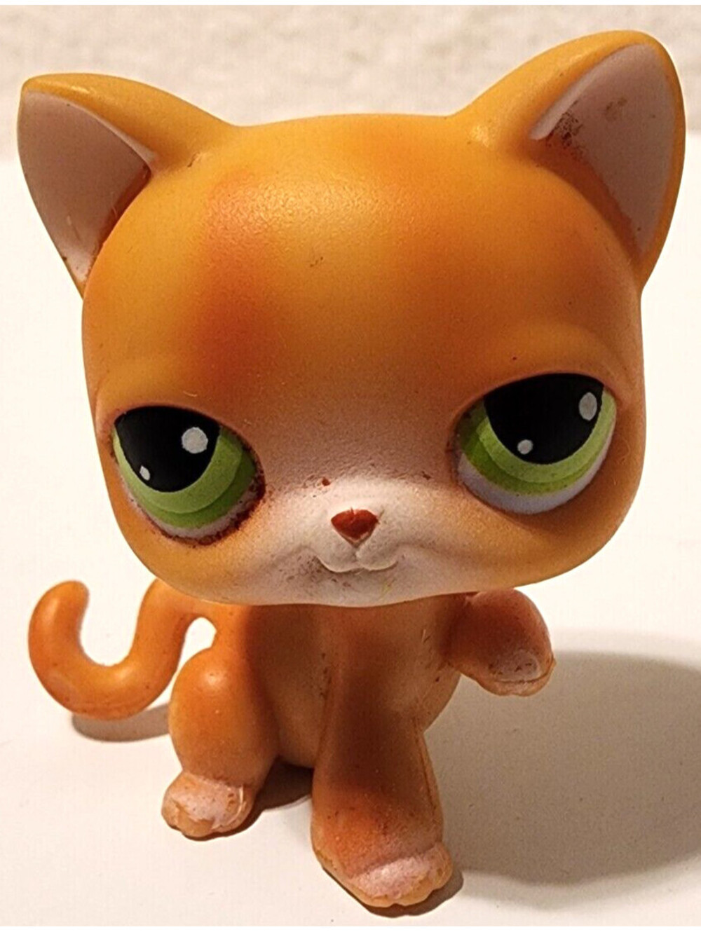 LITTLEST PET SHOP ORANGE Shorthair CAT GREEN EYES # 10 Paw Up LPS, Hasbro 2004